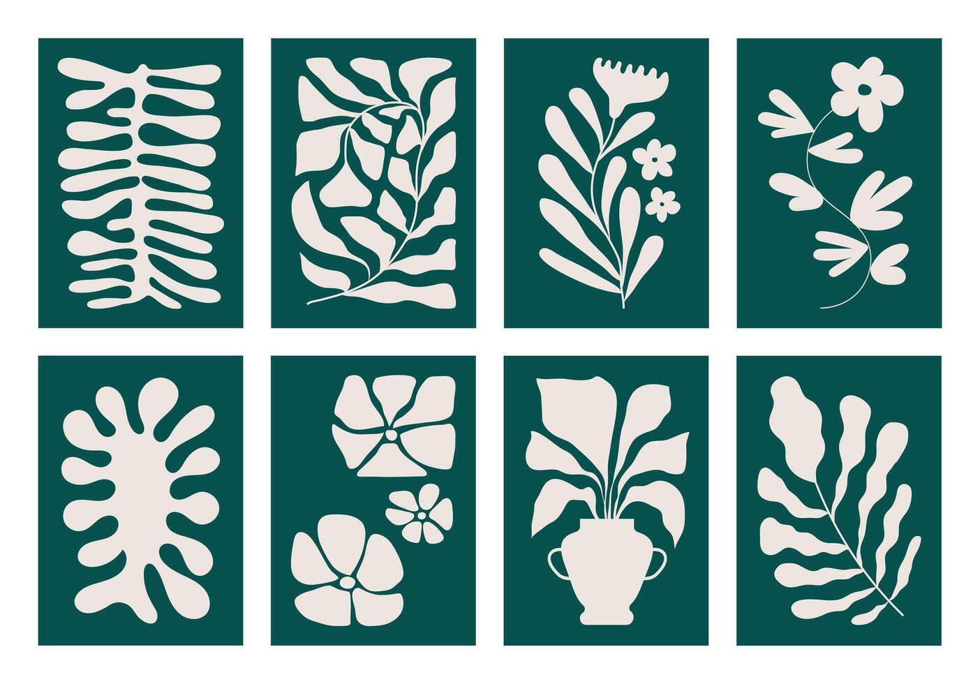 Floral illustrations of vertical artworks with naive elements vector