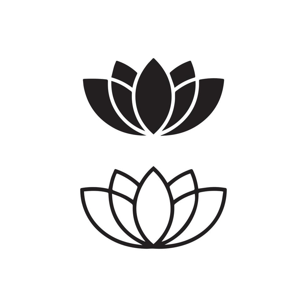 Lotus Flower Icon Set Minimalist Black and Outline Style vector