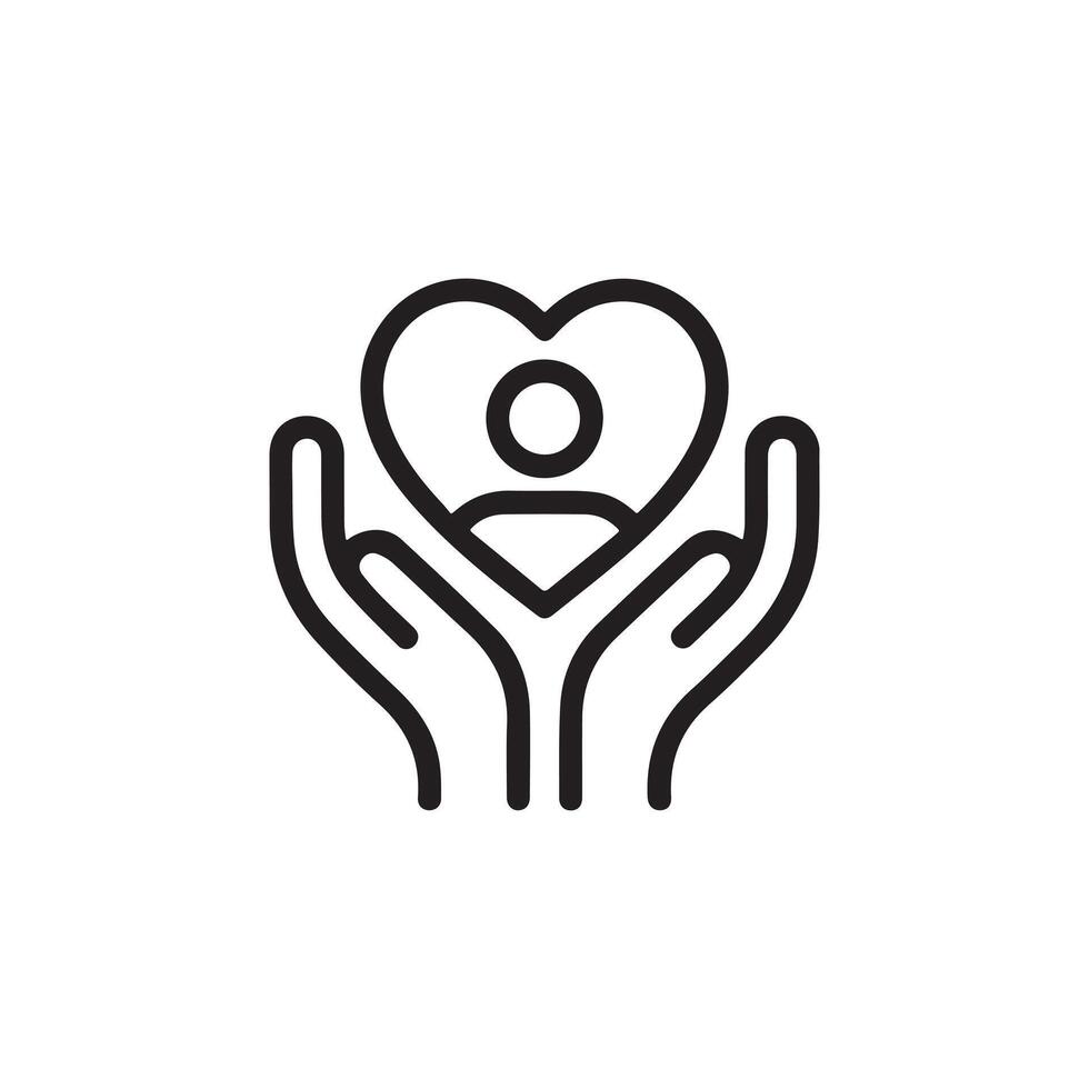 Supportive Hands Holding Heart with Person Icon Charity and Care Concept vector