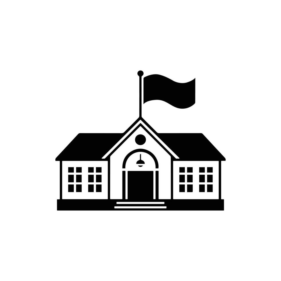 Black and White School Building with Flag Icon vector