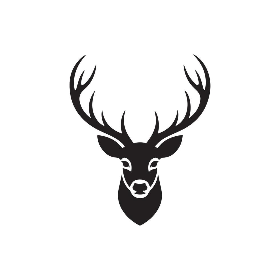 Minimalist Deer Head Silhouette with Large Antlers Isolated on White Background vector