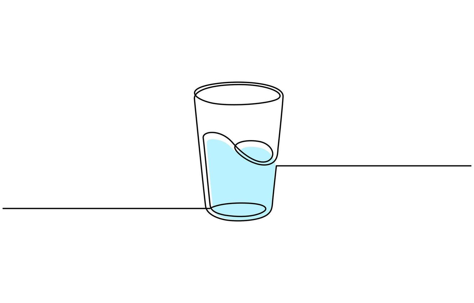 Glass with water continuous one line drawing, Black line minimalism. Modern outline, water glass graphic illustration vector