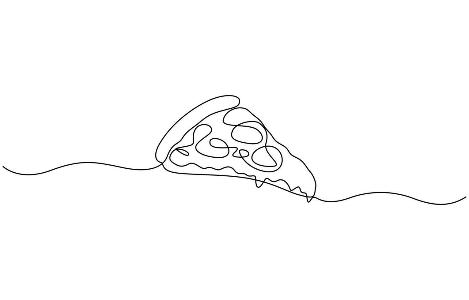 One single line drawing a slice fresh Italian pizza, Pizza continuous one line drawing editable illustration. vector