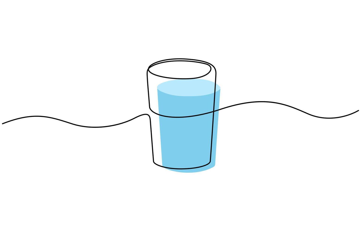Glass with water continuous one line drawing, Black line minimalism. Modern outline, water glass graphic illustration art. vector