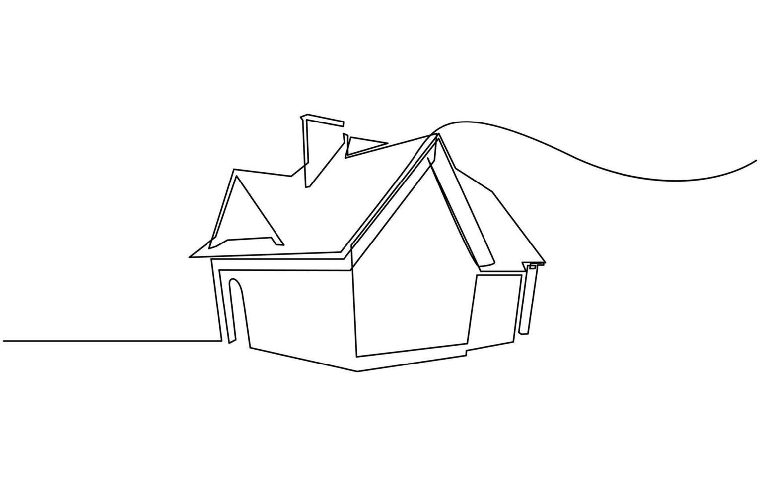 Continuous thin line home illustration, minimalist house icon, House building architectural design. vector
