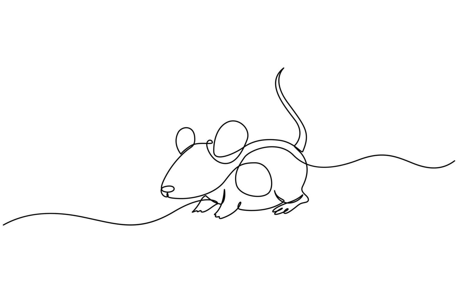 Continuous one line drawing cute mouse animal illustration, One line drawing animation of or rat animal, Abstract rat, continuous one line art outline art. vector