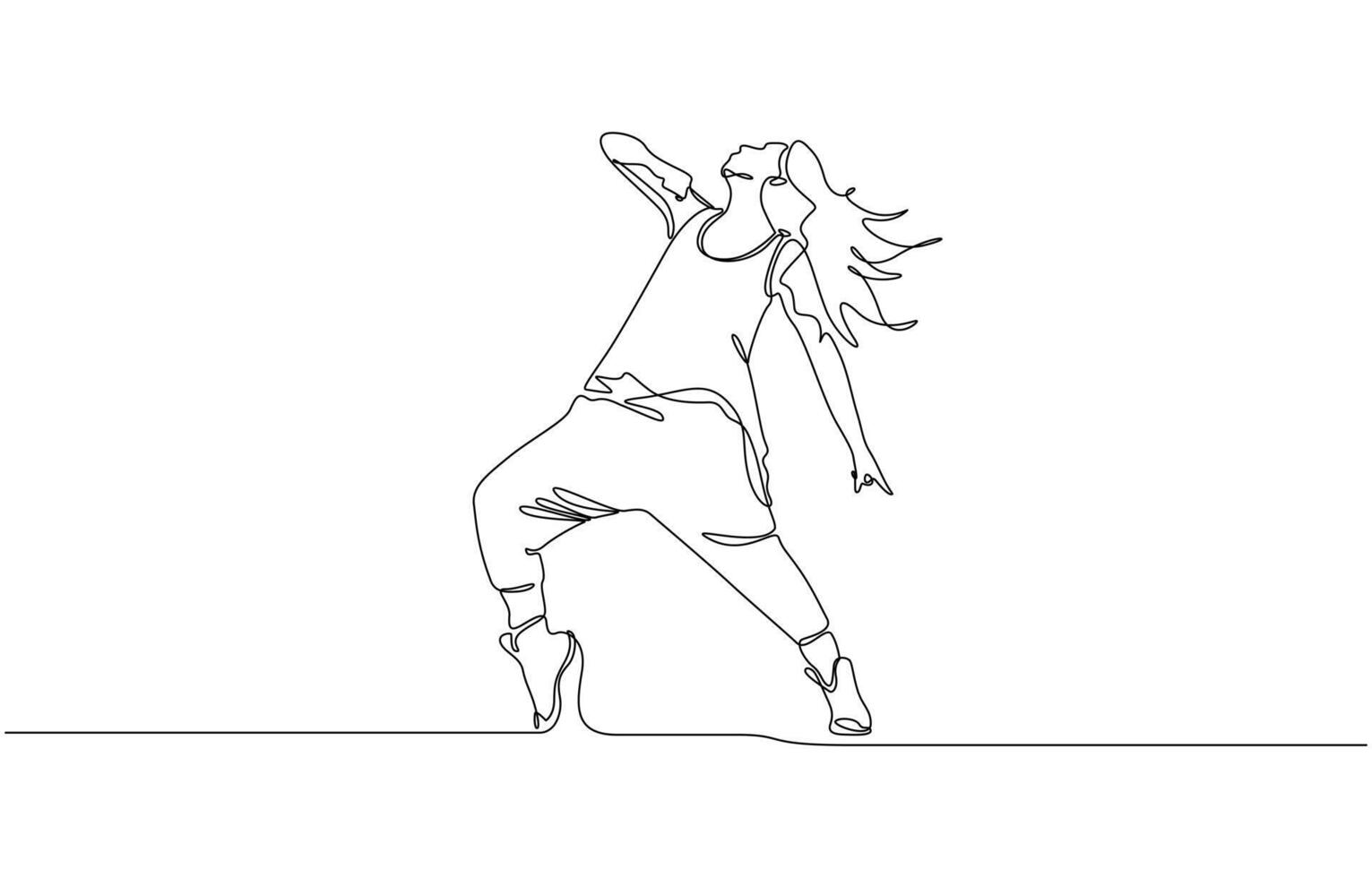 Single continuous line drawing of young energetic hip-hop dancer woman practice break dancing, Single one line art concept of female hip hop dance. vector