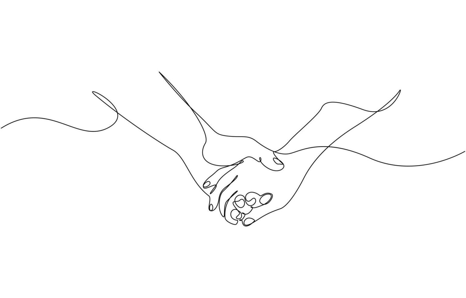 Two hands reaching out one line illustration, One line drawing of two hands. One Line Drawing of Two Hands Intertwined, Minimalist Representation of Togetherness and Support Pro. vector