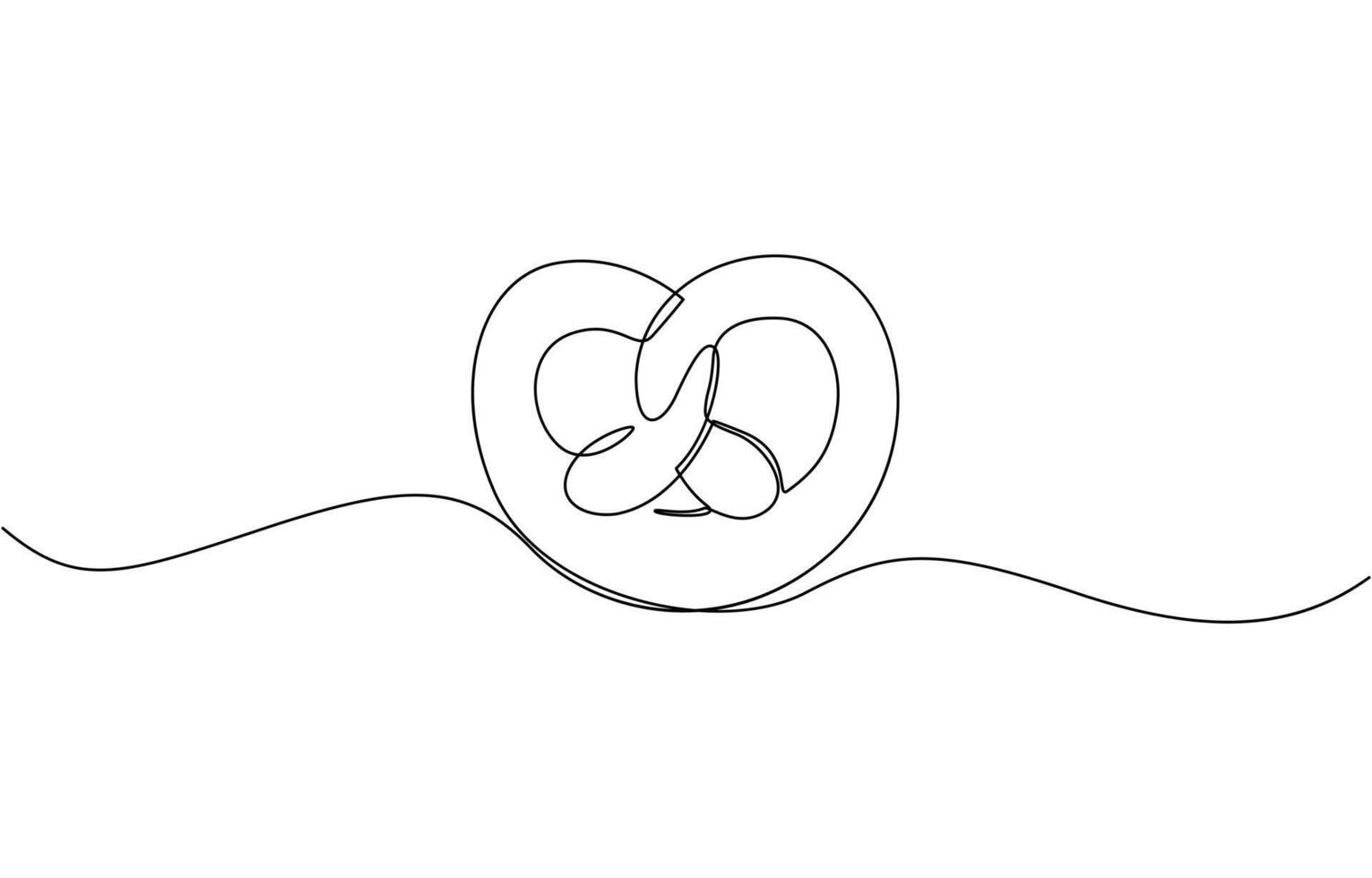 One line continuous pretzel bakery symbol concept. Silhouette bread salty German snack icon. Digital white single line sketch drawing. vector