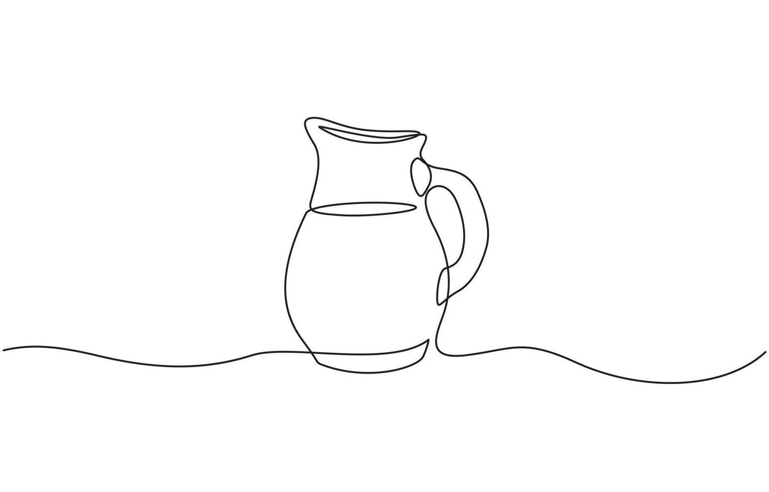 Continuous one line drawing of water pitcher glass. water jug in single line draw, Water pitcher one line . Continuous one line drawing of pitcher drink. Editable stroke. vector