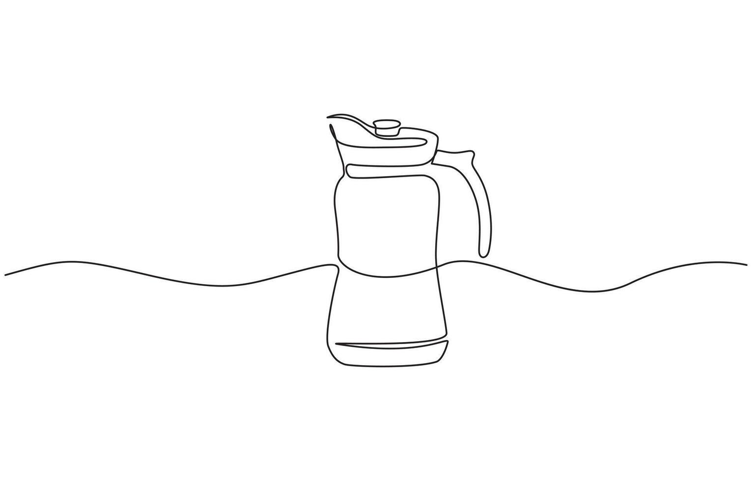 Continuous one line drawing of water pitcher glass. water jug in single line draw, Water pitcher one line . Continuous one line drawing of pitcher drink. Editable outline. vector