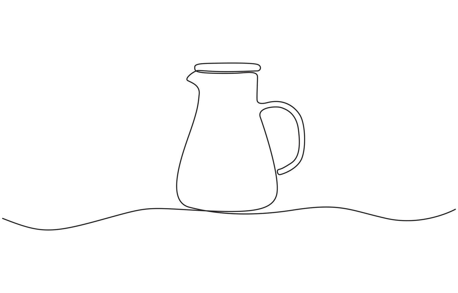 Continuous one line drawing of water pitcher glass. water jug in single line draw, Water pitcher one line . Continuous one line drawing of pitcher drink. Editable outline vector