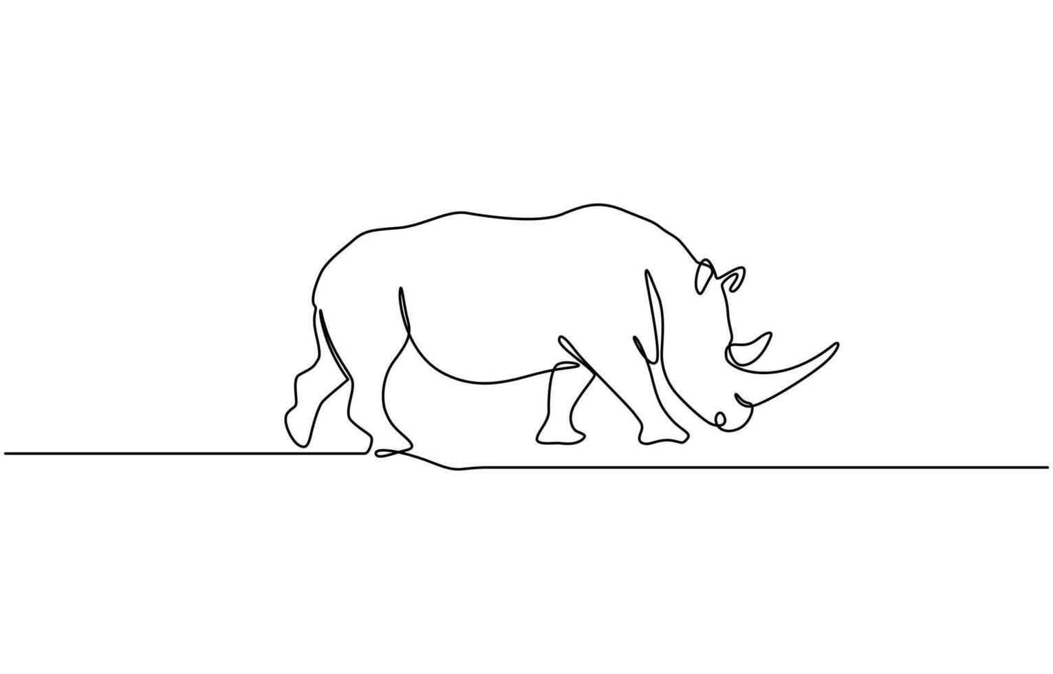 Elegant continuous line drawing of a Woolly Rhinoceros in monoch, Rhino continuous single line drawing, linear style, one line art, minimal design, isolated on a white background editable outline vector