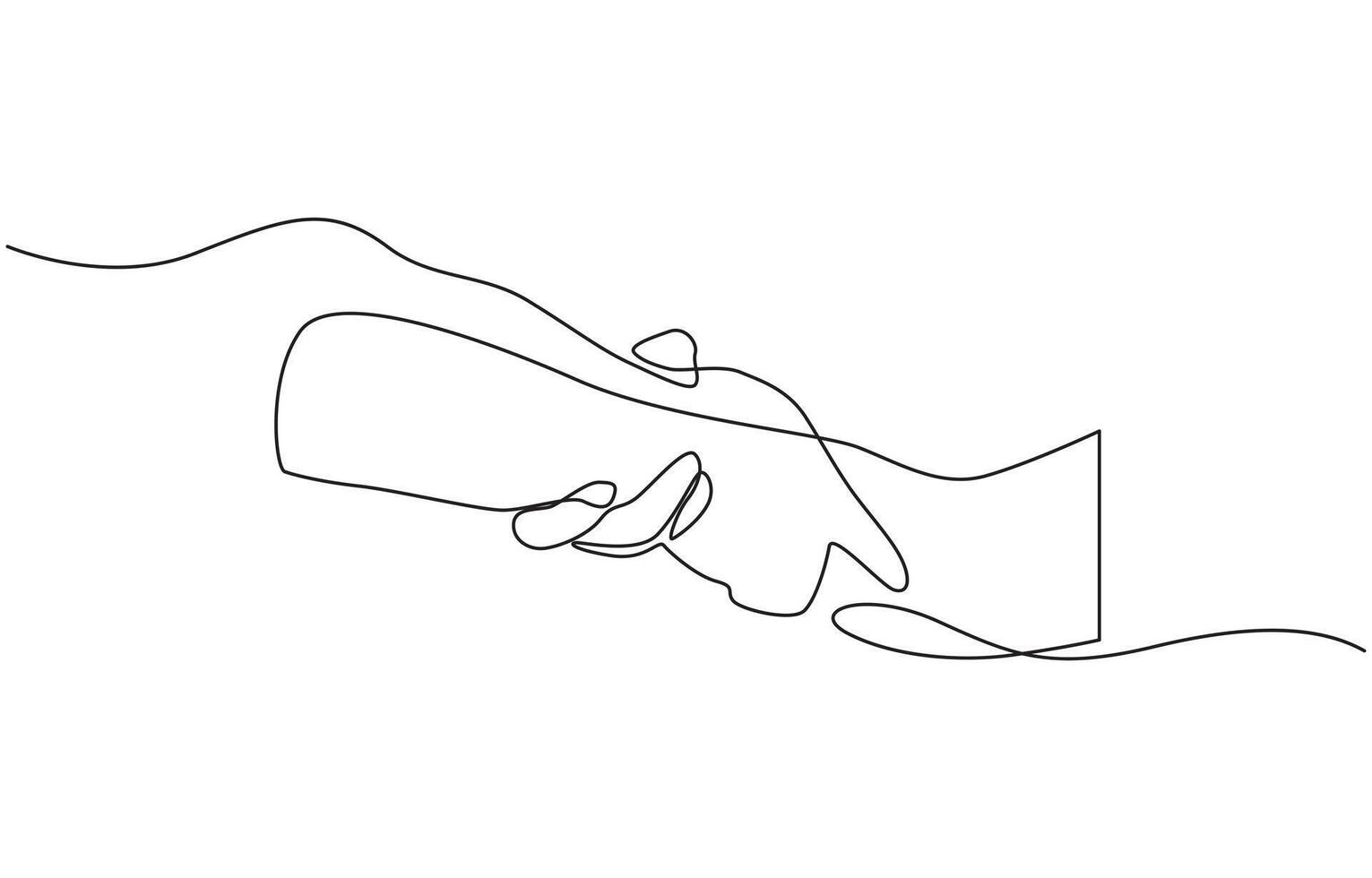 Single line drawing of romantic or helping concept, Two hands reaching out towards each other drawn by continuous one line. Editable outline vector