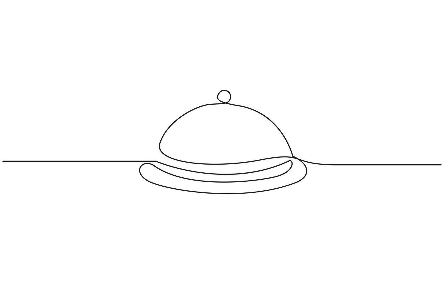 Continuous Line Drawing of Serving Icon. Hand Drawn Symbol Illustration, Restaurant. Empty dish or tray with cloche. Continuous line drawing. Food frame border doodle design. vector