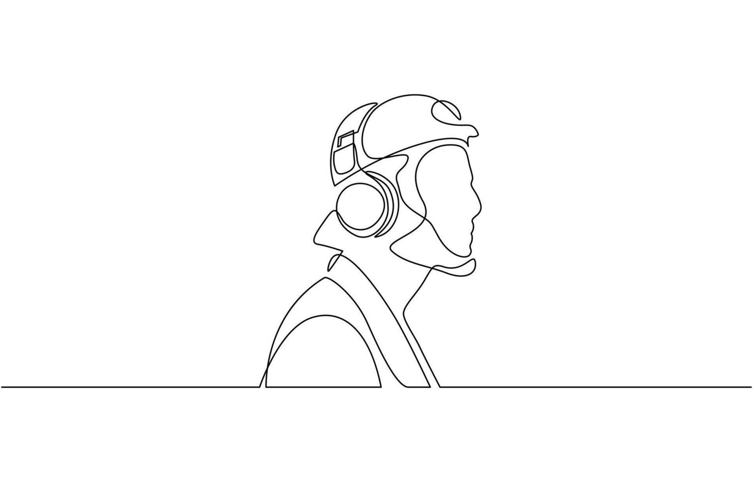 Single one line drawing man wearing headphones, Continuous one line drawing of happy man. Man listening music on headphones or earphones illustration. vector