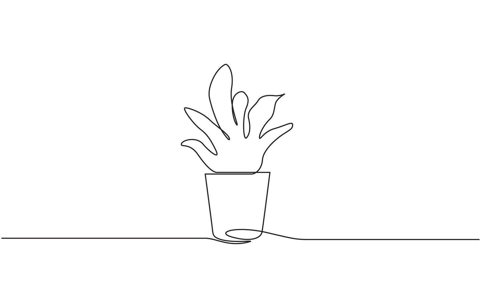 Potted house plant outline drawing illustration. one continuous line drawing of plant in the pot, Editable Stroke, Plant tree in pot in human hands. Continuous one line art. vector