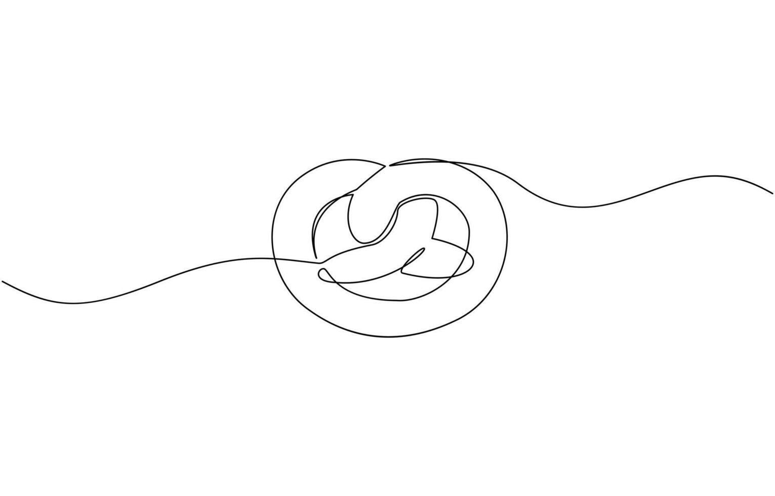 One line continuous pretzel bakery symbol concept. Silhouette bread salty German snack icon. Digital white single line sketch drawing pro illustration. vector