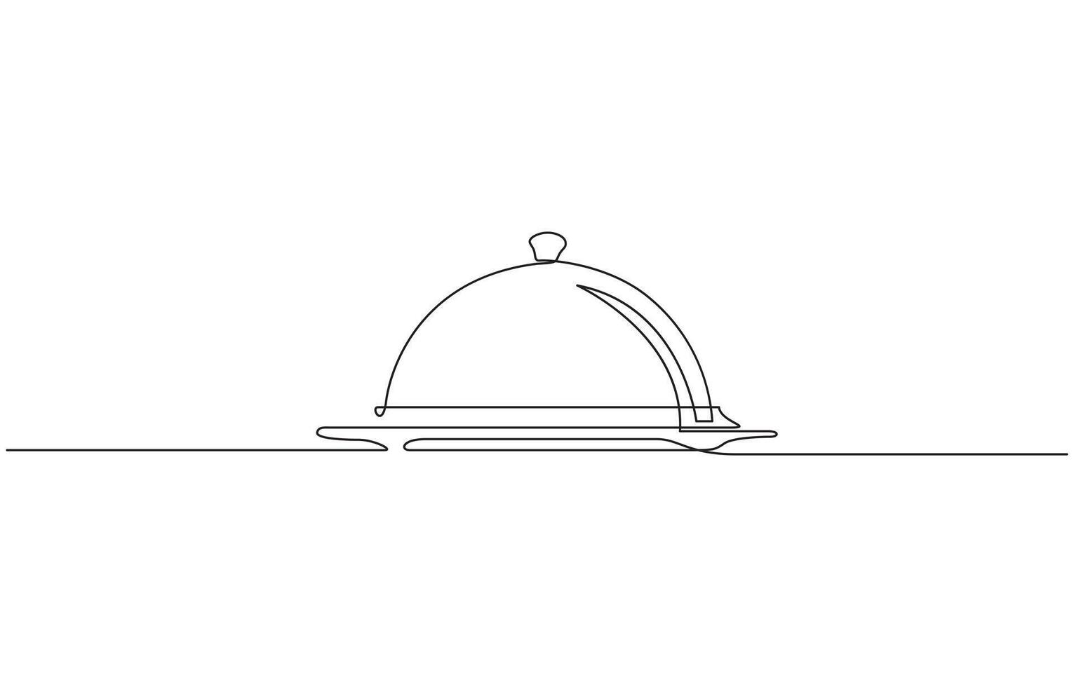 Continuous Line Drawing of Serving Icon. Hand Drawn Symbol Illustration, Restaurant. Empty dish or tray with cloche. Continuous line drawing. Food frame border doodle design vector