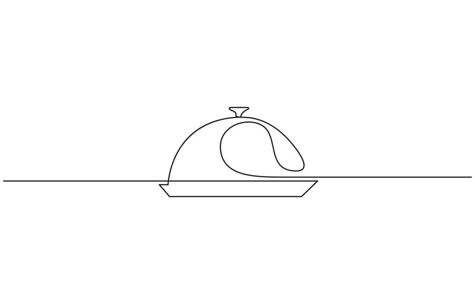 Continuous Line Drawing of Serving Icon. Hand Drawn Symbol Illustration, Restaurant. Empty dish or tray with cloche. Continuous line drawing. Food frame border doodle. vector