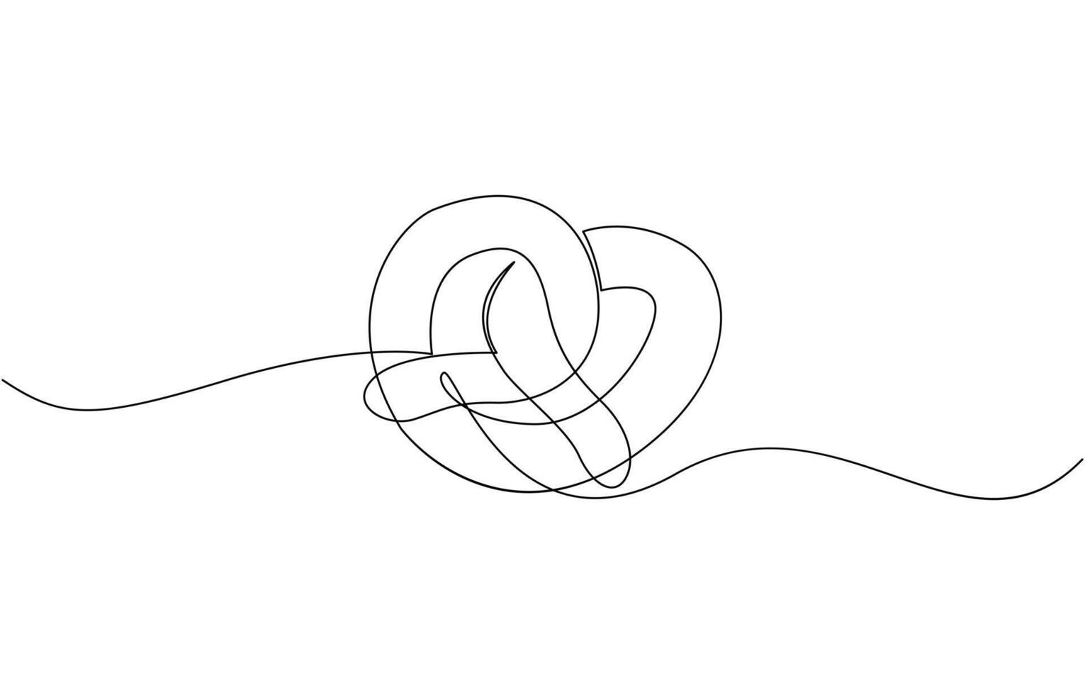 One line continuous pretzel bakery symbol concept. Silhouette bread salty German snack icon. Digital white single line sketch drawing illustration vector