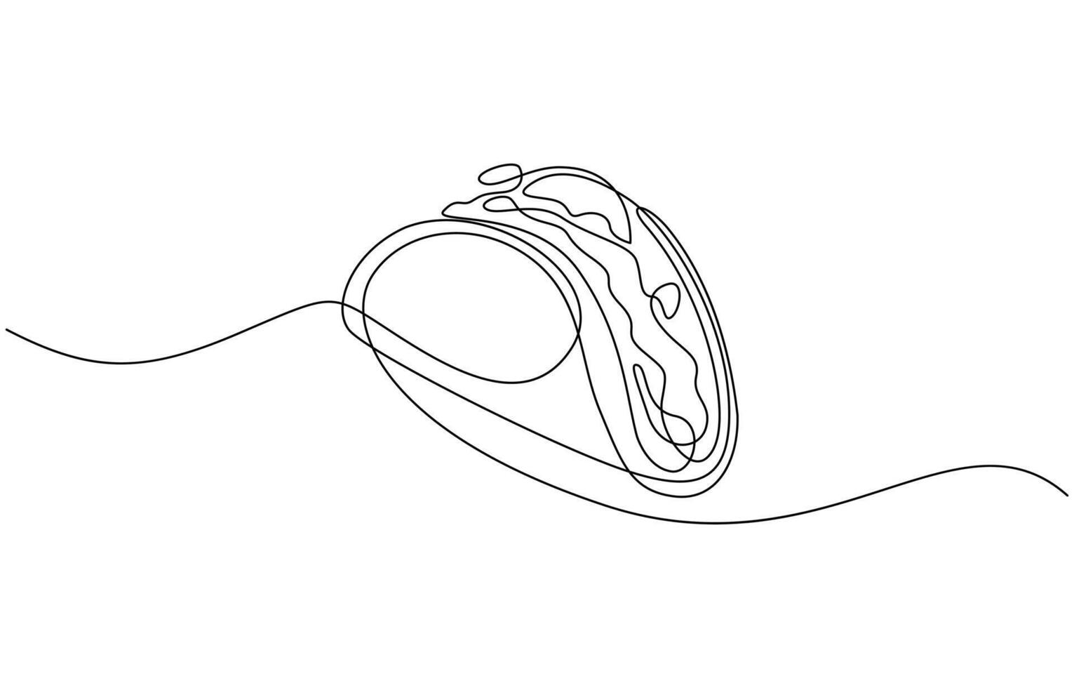 Taco one continuous line illustration. Hand drawn doodle sketch of food. Grilled beef taco one line continuous drawing. Traditional Mexican street fast food. vector