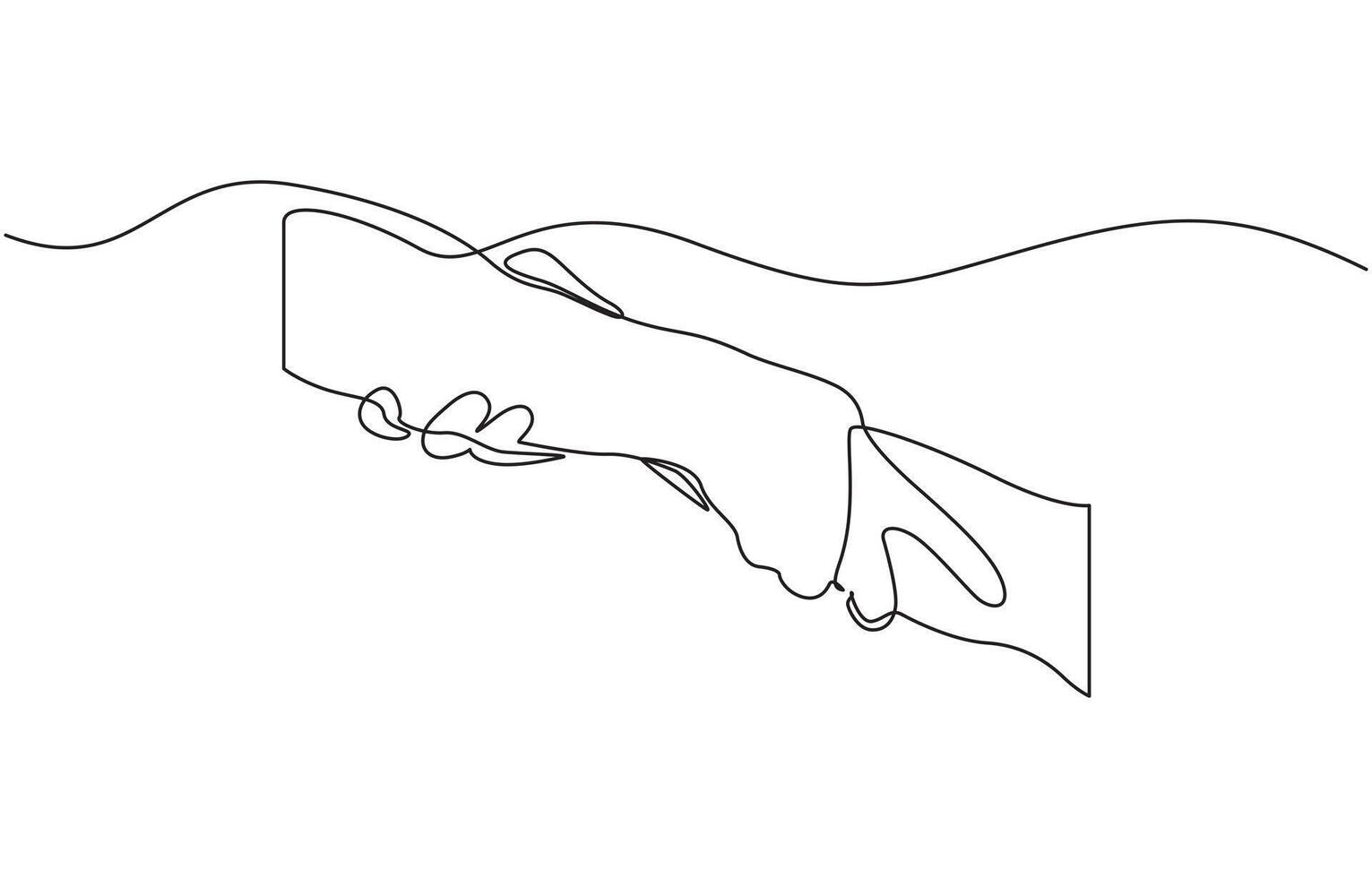Single line drawing of romantic or helping concept, Two hands reaching out towards each other drawn by continuous one line editable outline. vector