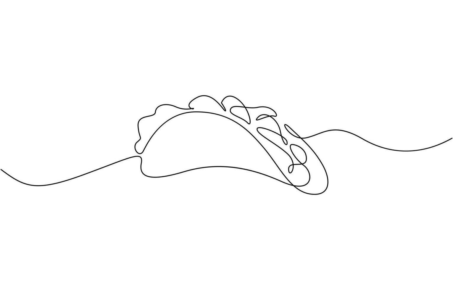 Taco one continuous line illustration. Hand drawn doodle sketch of food. Grilled beef taco one line continuous drawing. vector