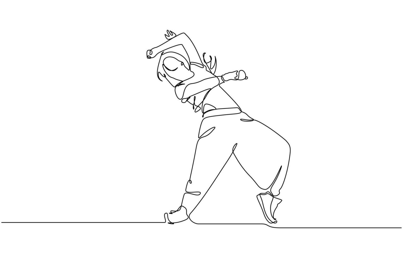 Single continuous line drawing of young energetic hip-hop dancer woman practice break dancing, Single one line art concept of female hip hop dance illustration vector