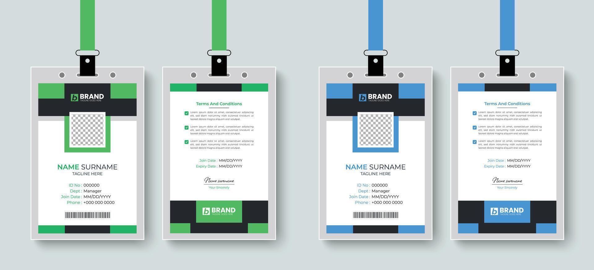 Modern corporate creative and minimal employee id card or identity card design layout. Template design for business company identity card, id card, staff card design. vector