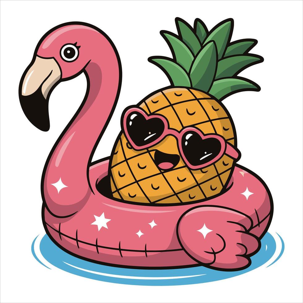 Relaxed Pineapple Floating in Pool with Sunglasses vector