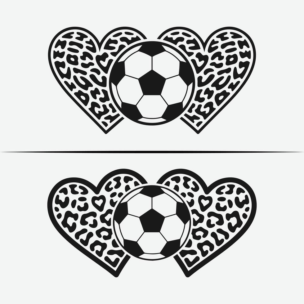 Black and White Soccer Ball with Heart Shapes and Leopard Print, Stylish Sports Design for Fans vector