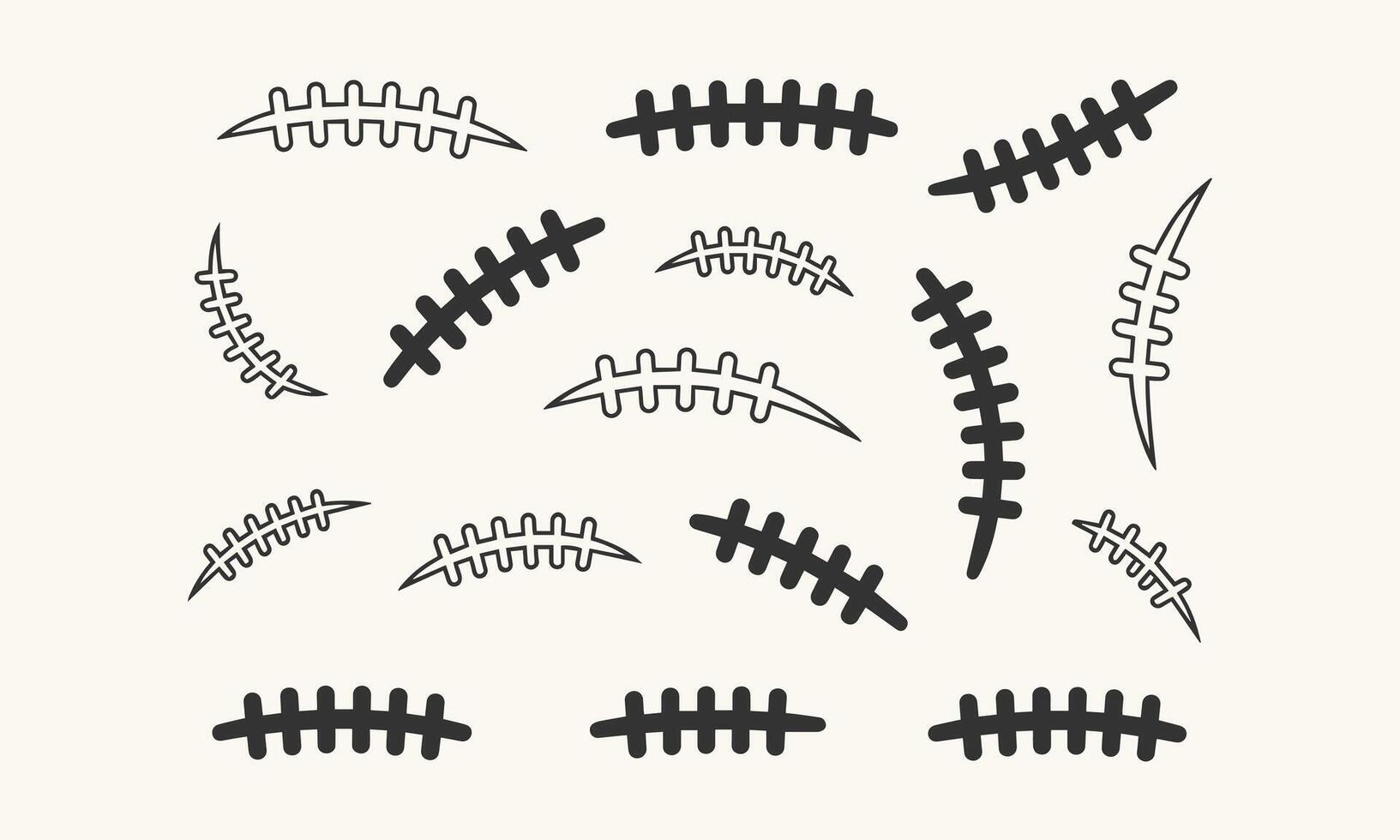 Football Laces and Stitching Design Set, Black and White Sports Graphics Element vector