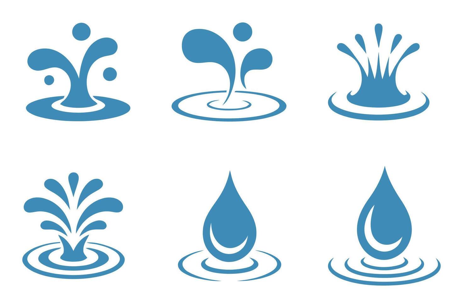 Collection of Six Blue Water Splash Icons with Ripples on a White Background for Design Elements and Creative Projects vector