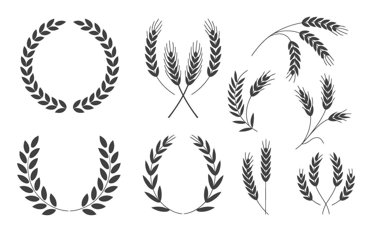 Elegant Wheat and Laurel Wreath Silhouettes for Logo Design Invitations and Branding with a Minimalist Aesthetic vector