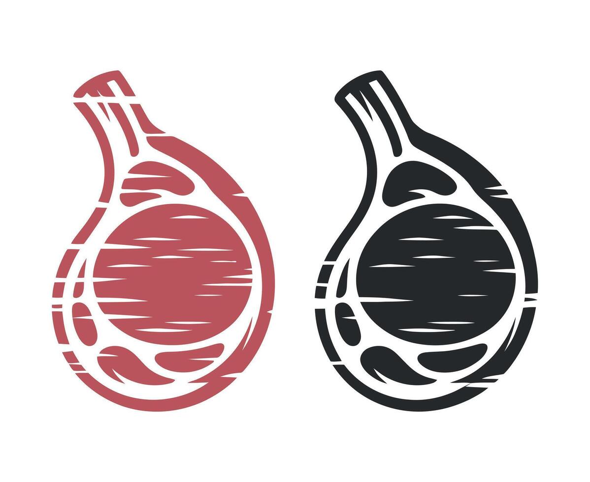 Two stylized illustrations of a piece of meat with textured lines vector