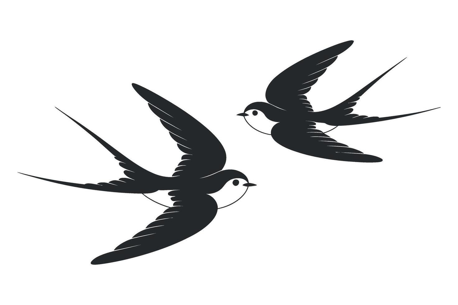Two stylized swallow silhouettes in flight against a white background vector