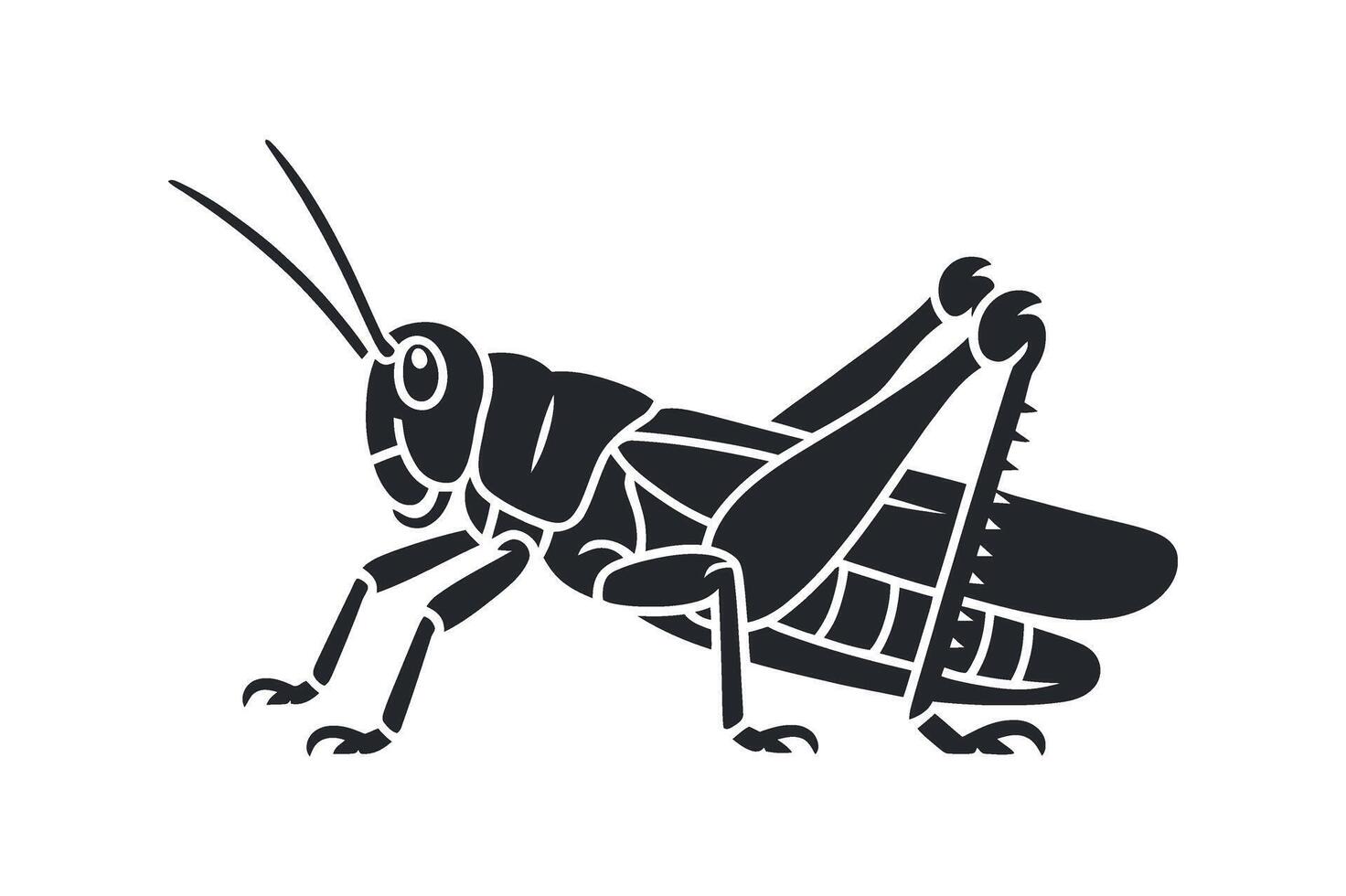 Stylized black and white illustration of a grasshopper vector
