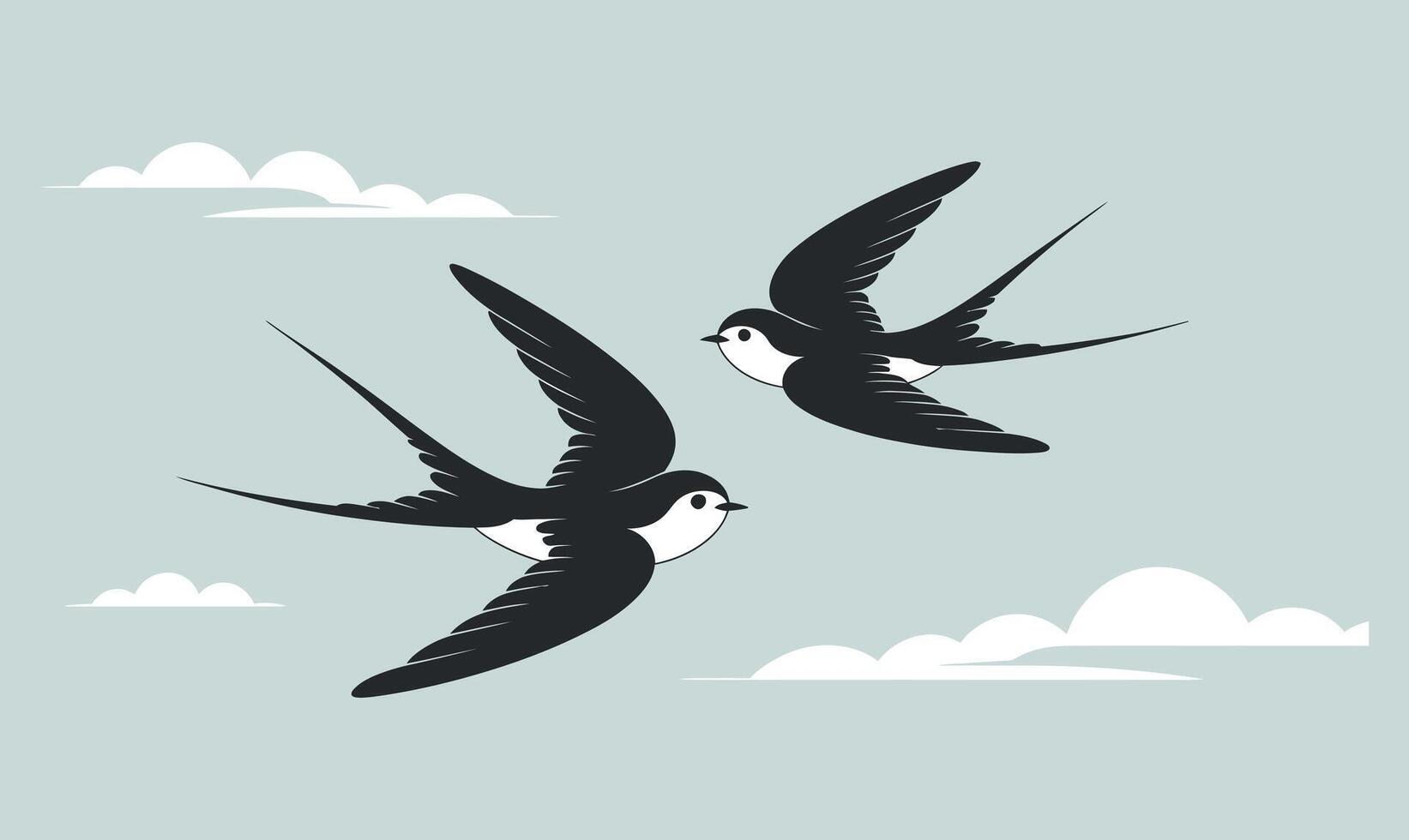 Two Swallows Soaring in a Pastel Sky with Clouds vector