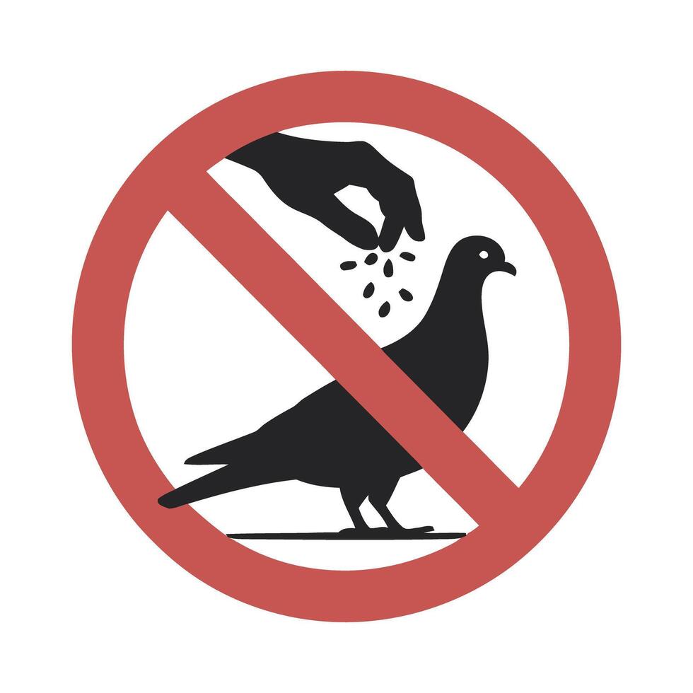 Prohibited Feeding of Birds Sign with Hand and Pigeon vector