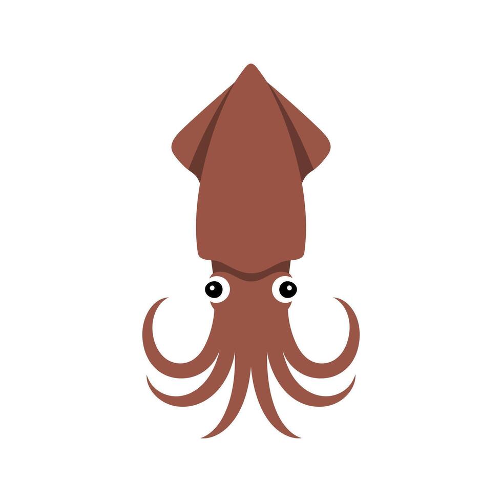 Cute cartoon illustration of a brown squid vector