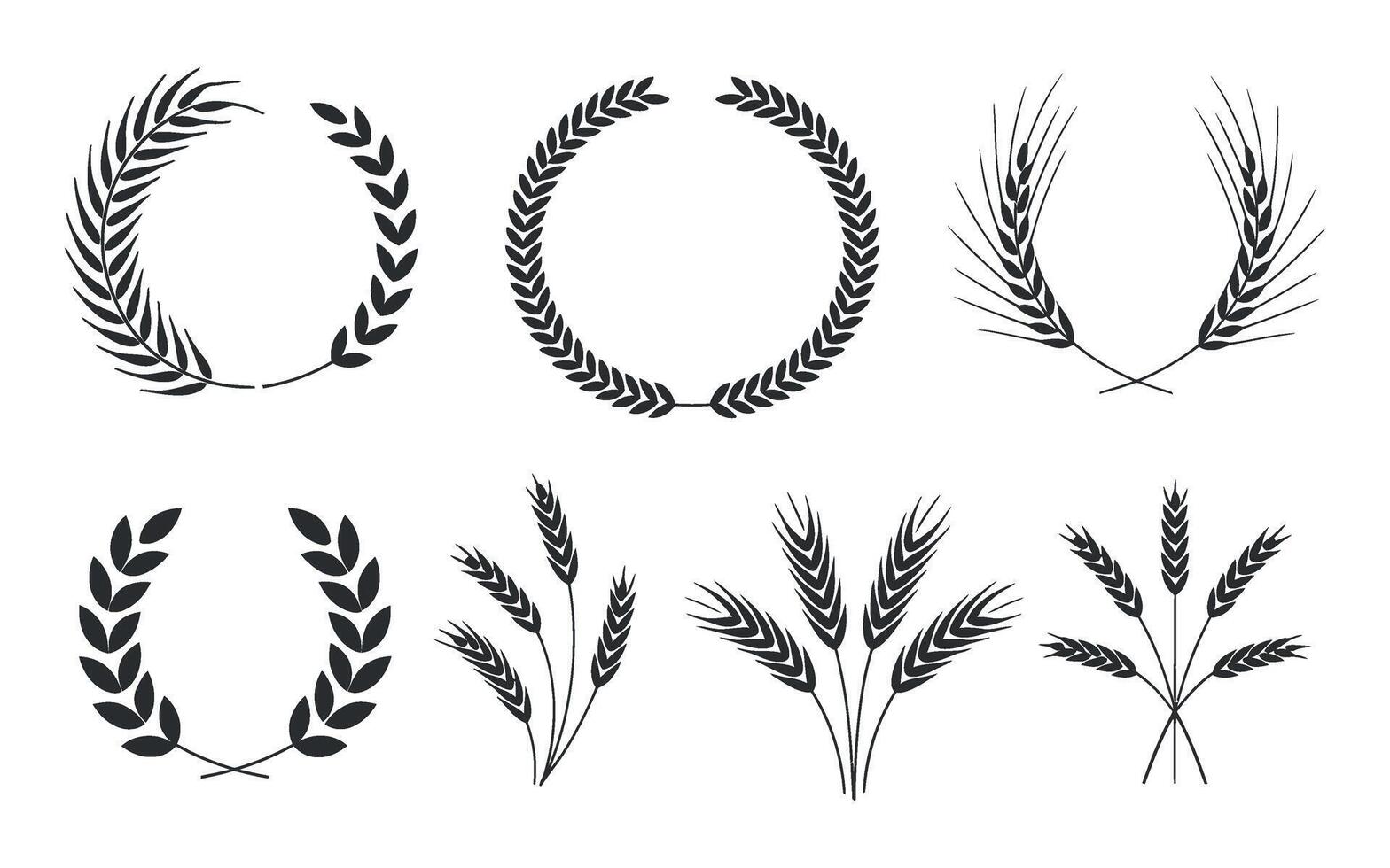 Collection of Wheat and Laurel Wreath Illustrations Perfect for Badges Logos and Design Elements with a Clean and Minimalist Aesthetic vector