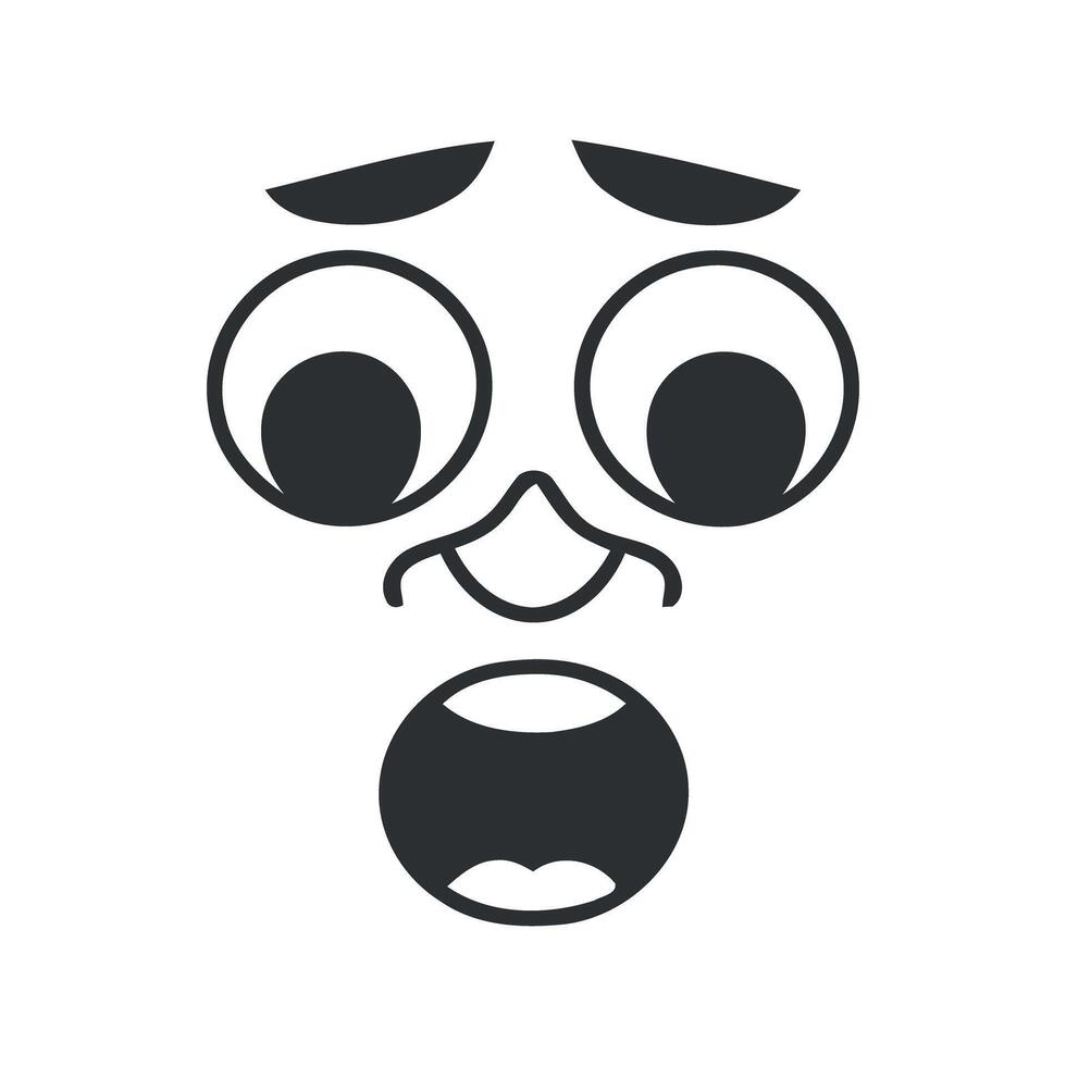 Simple black and white surprised emoticon face graphic vector