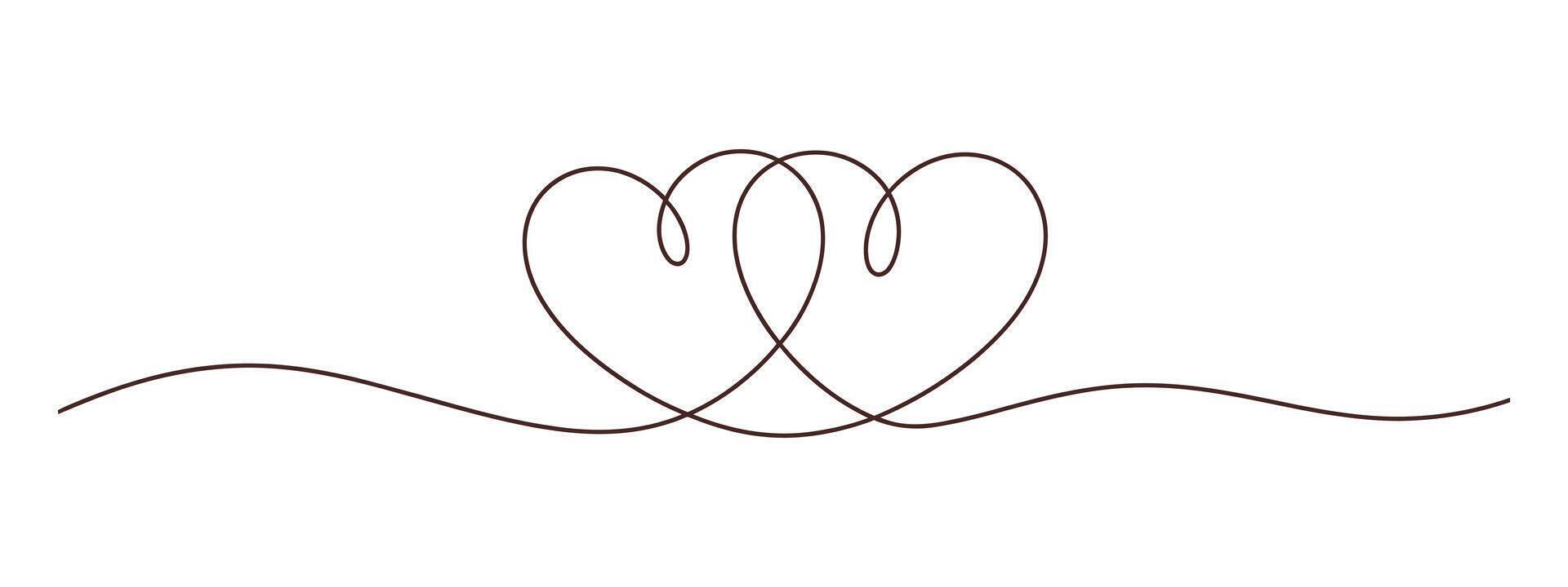 Intertwined hearts in a single line drawing design vector