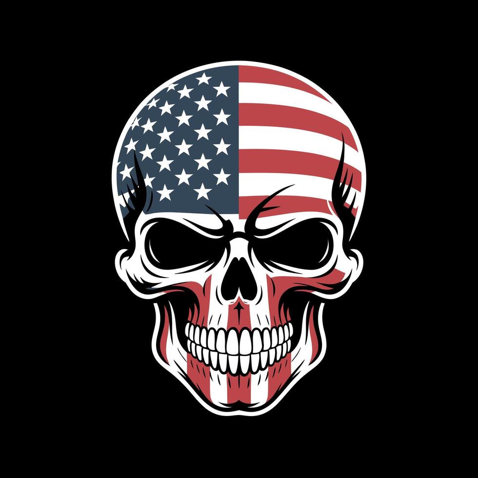 American Flag Skull Design on Black Background vector