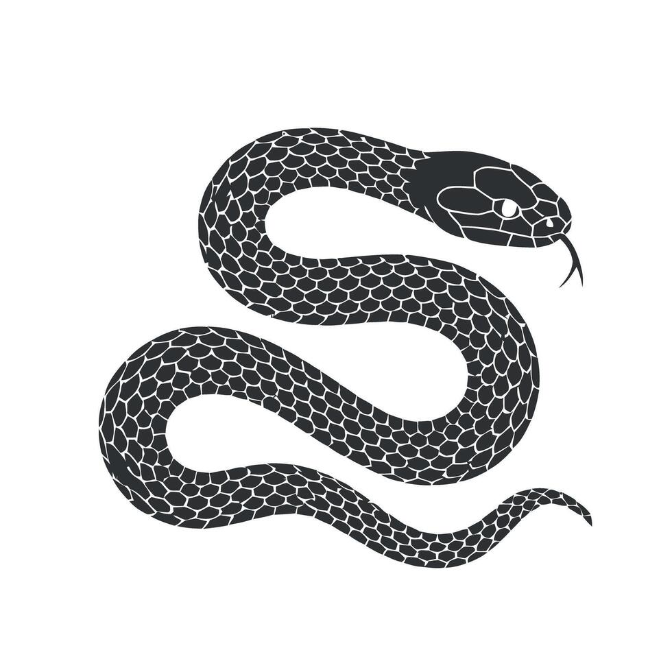 Stylized Black and White Snake Illustration with Detailed Scales vector