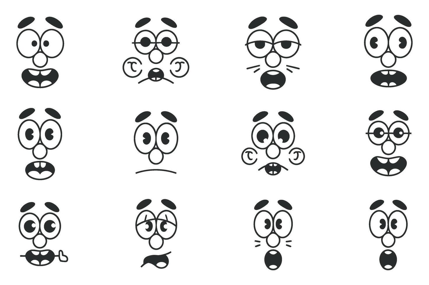 Collection of various cartoon faces with different expressions vector
