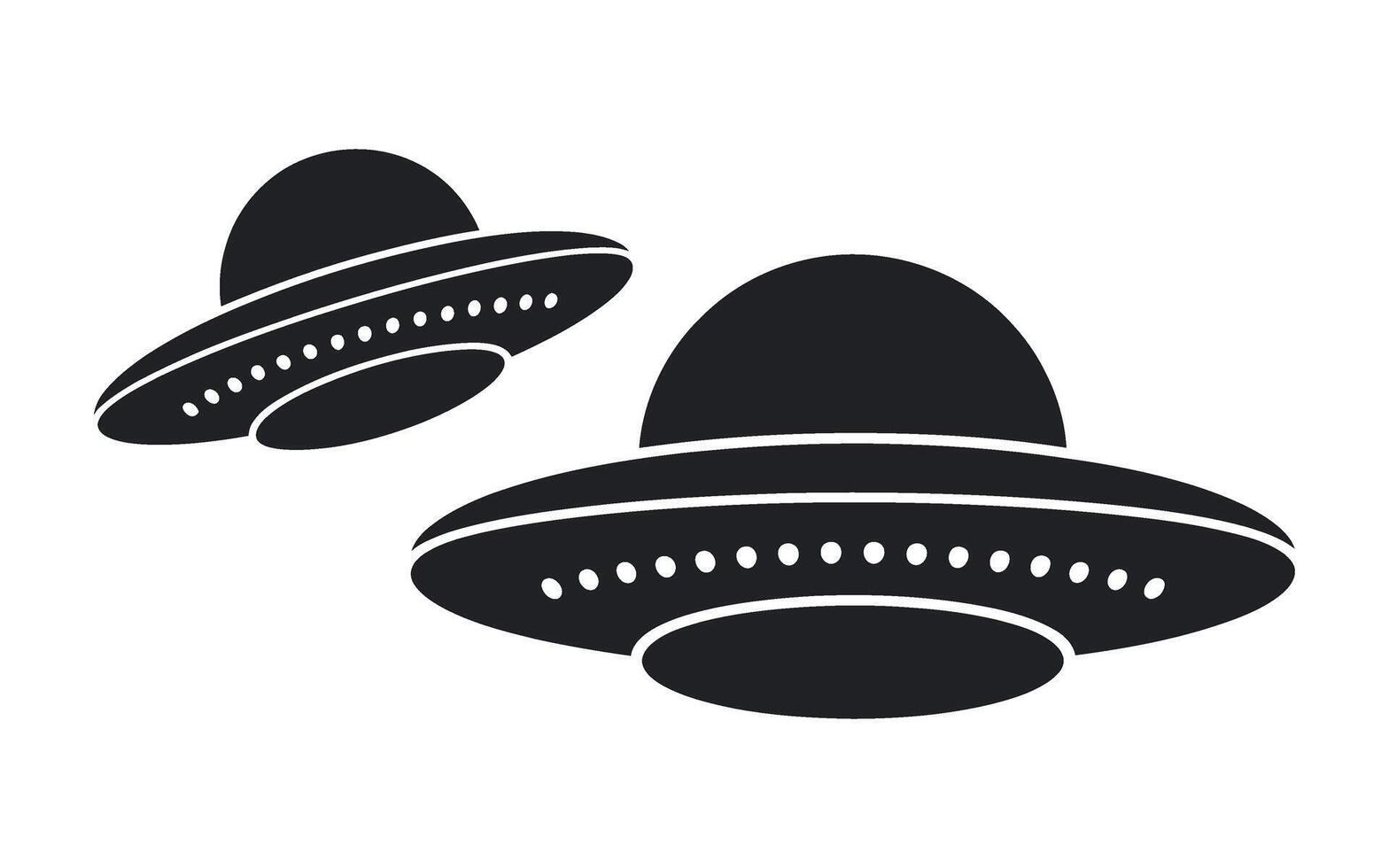 Two Simple Black and White UFO Silhouettes Against a White Background vector