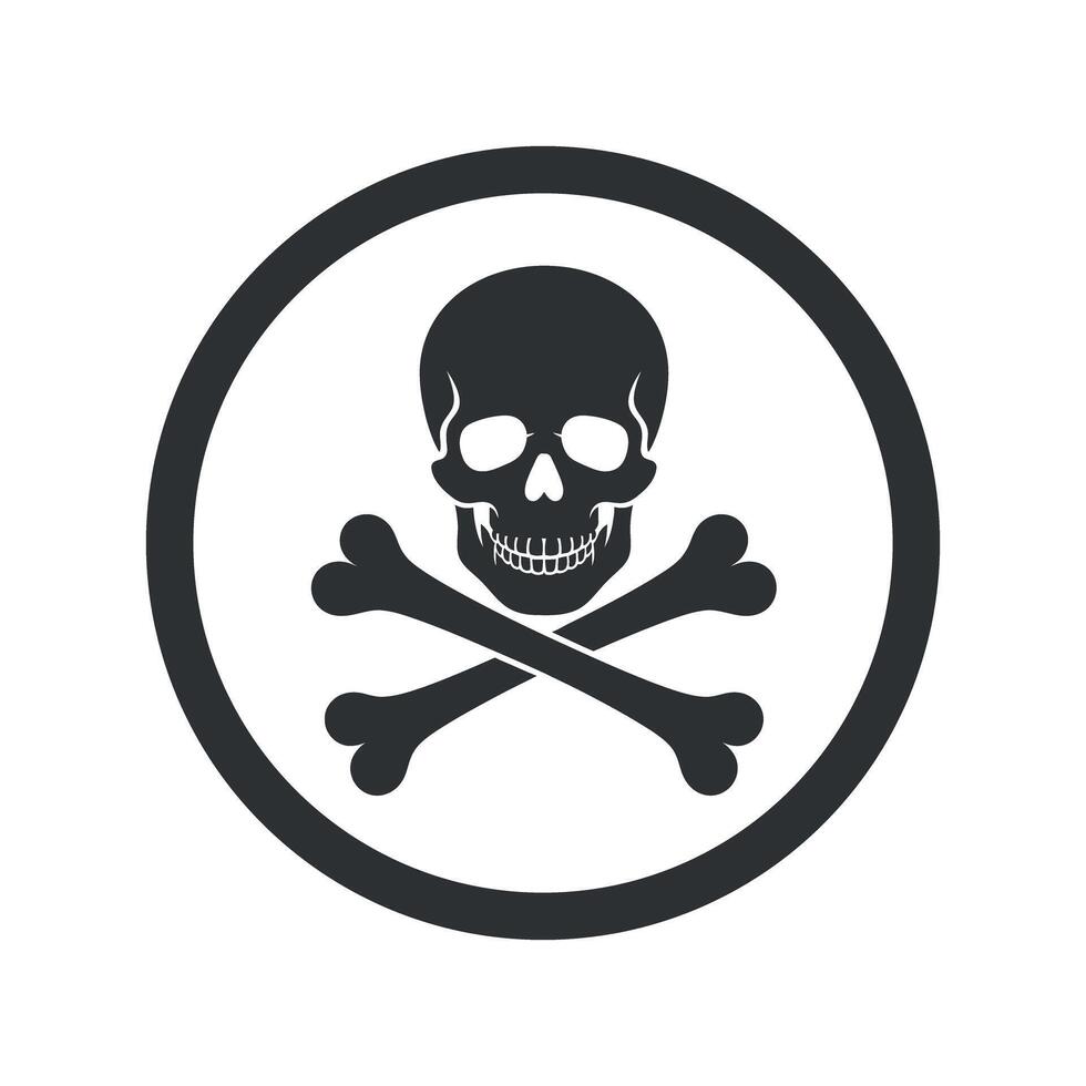 Simple black and white skull and crossbones warning sign graphic vector
