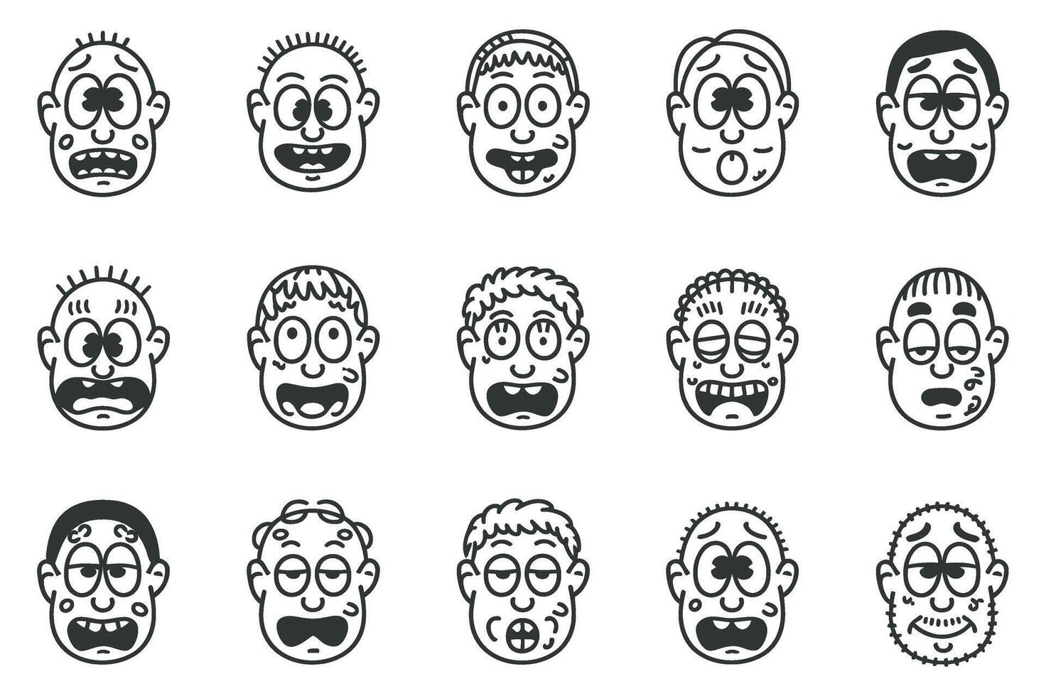 Collection of Funny Cartoon Male Faces with Various Expressions vector